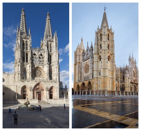 Imagem 6: catedrais de Burgos (a esquerda), ano 1221, e Leon, ano 1205, Espanha. Seguiram os modelos franceses.