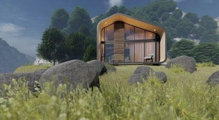 Imagem em 3D da casa modular