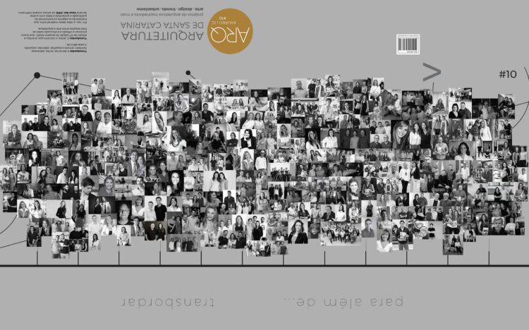 Sobrecapa do anuário ArqSC 2018 com todos os profissionais que já participaram do anuário impresso.